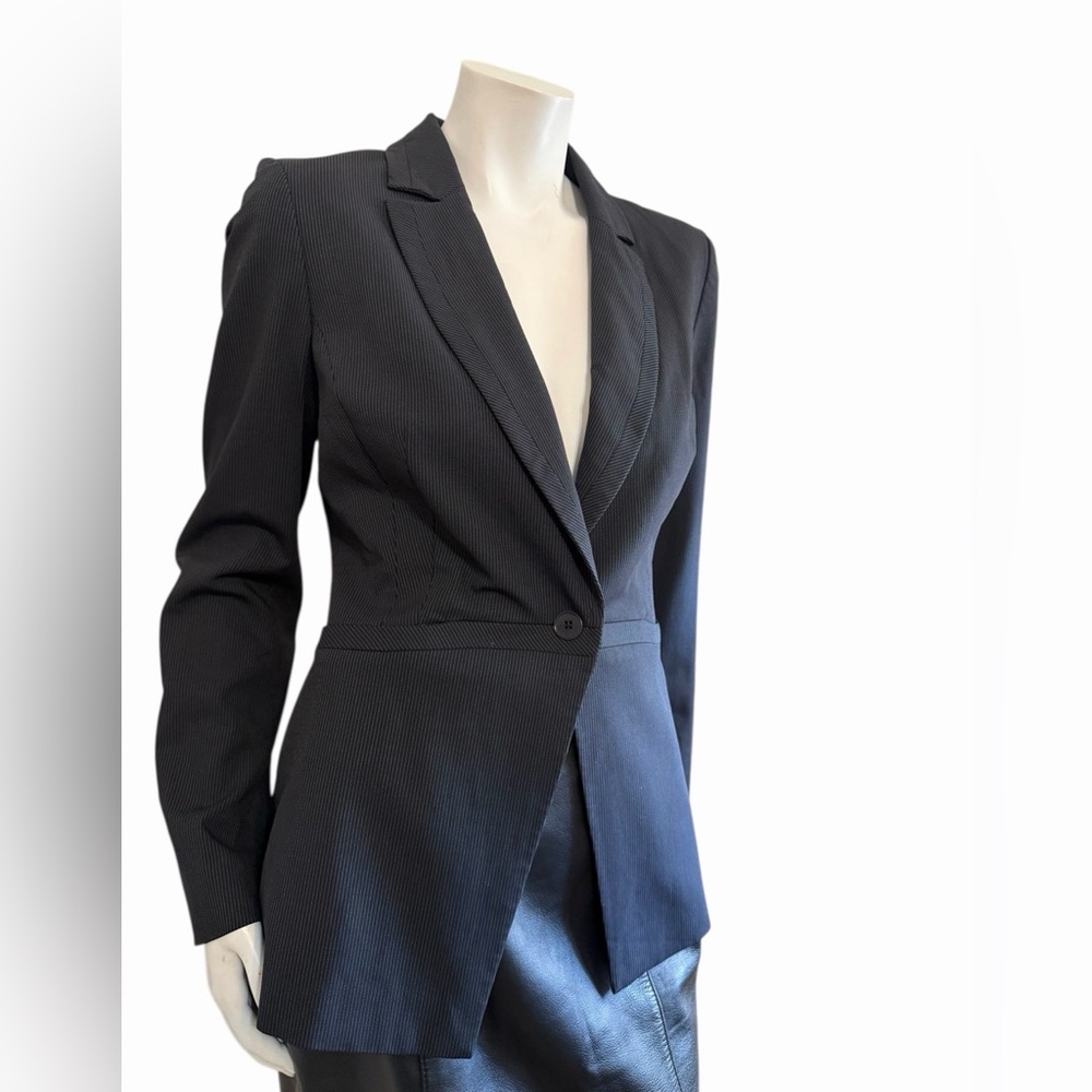 Reiss Black Pinstripe Tailored Single Breasted Blazer Size 8